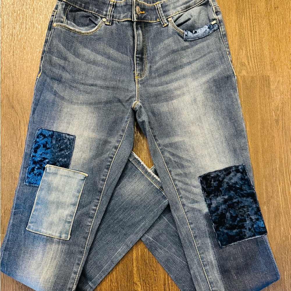 Chico's Blue Patchwork Straight Leg Jeans